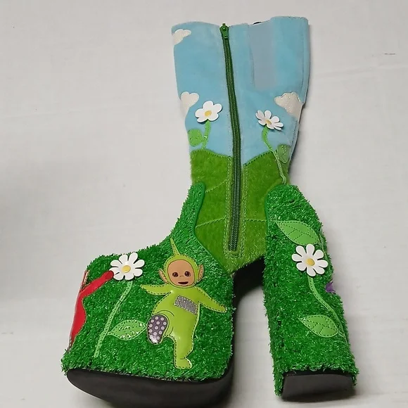 Dolls Kill x Teletubbies Platform Boots Multicolor Fur & Turf Kawaii RARE Size 6 - Picture 3 of 16